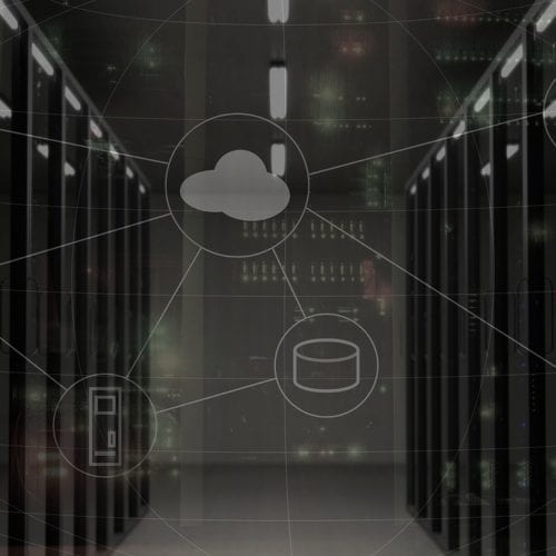 Graphic of a cloud display in a server room.