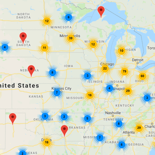 snippet of the map of eduroam locations in the U.S.